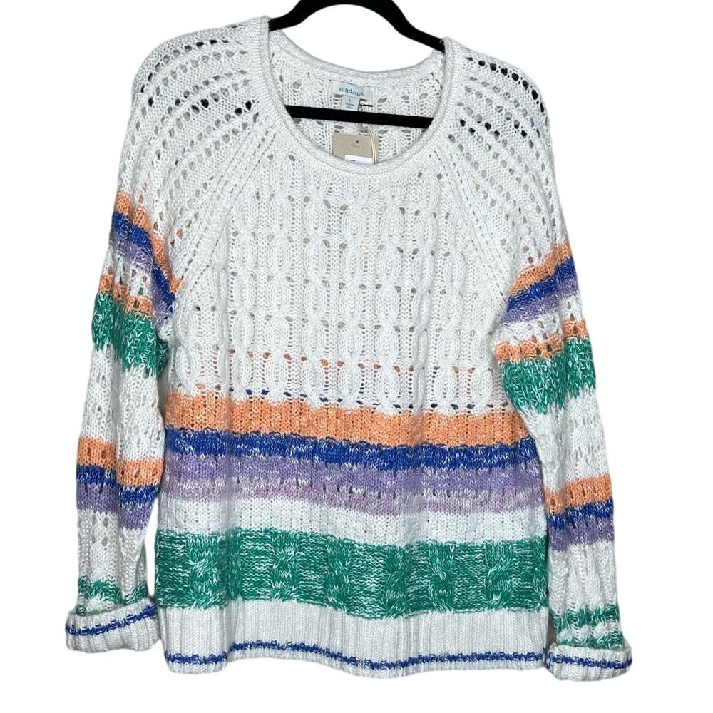 Sundance Catalog Waters Edge Striped Sweater Cable Knit Size Large NWT MSRP $138 - Picture 1 of 7